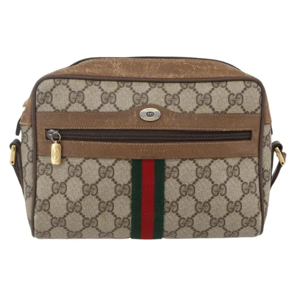 Authentic GUCCI GG Supreme Web Sherry Line Bag PVC Beige Gold 98 02 004 - Picture 5 of 16